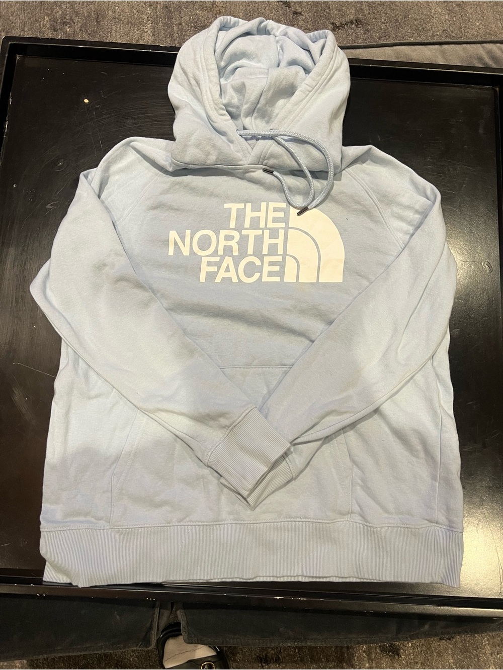 The North Face Light Blue Pullover Hoodie with White Logo